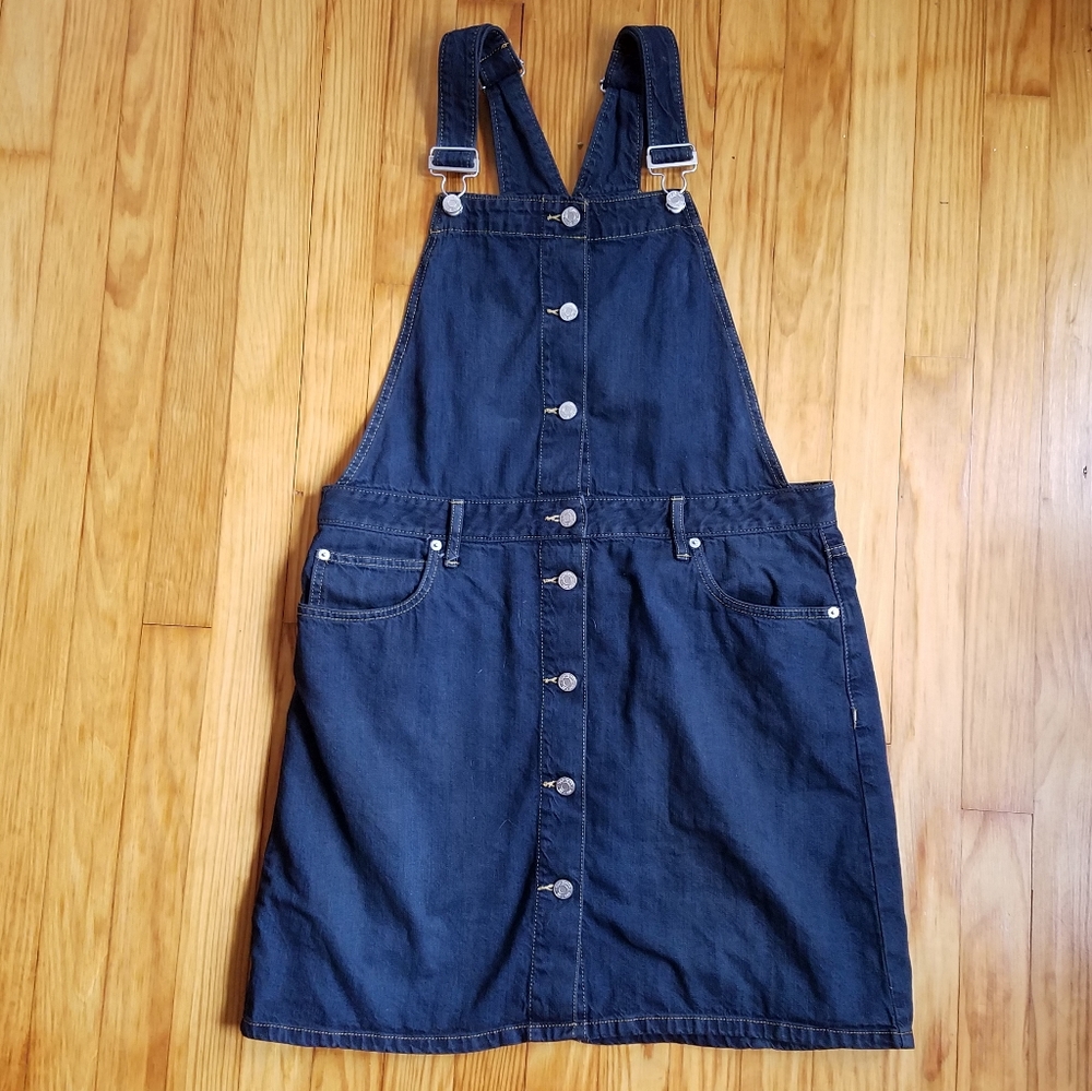 Denim bib overalls dress